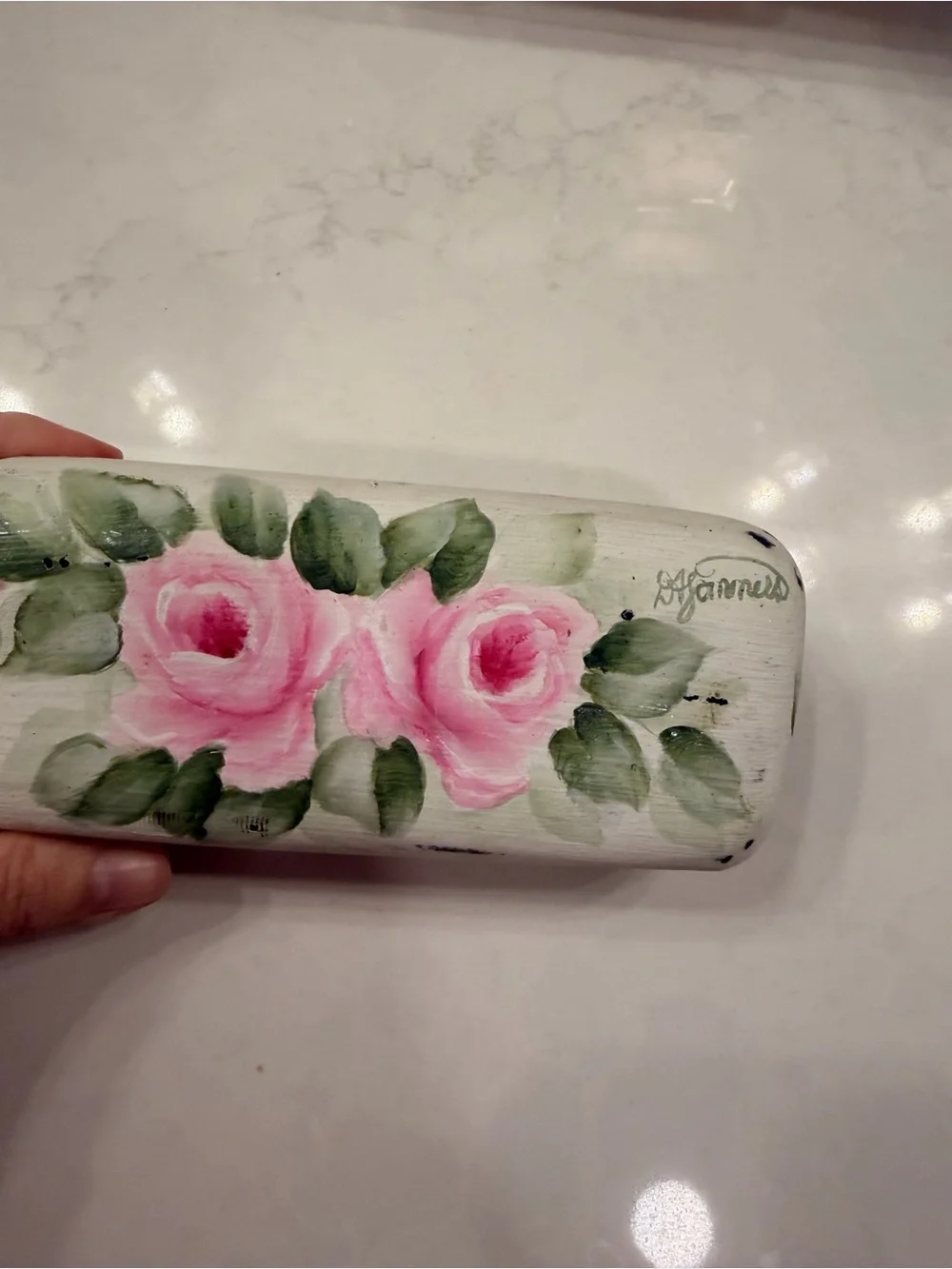 Maui Jim Pink Rose Floral Cosmetic Case with Green Leaves